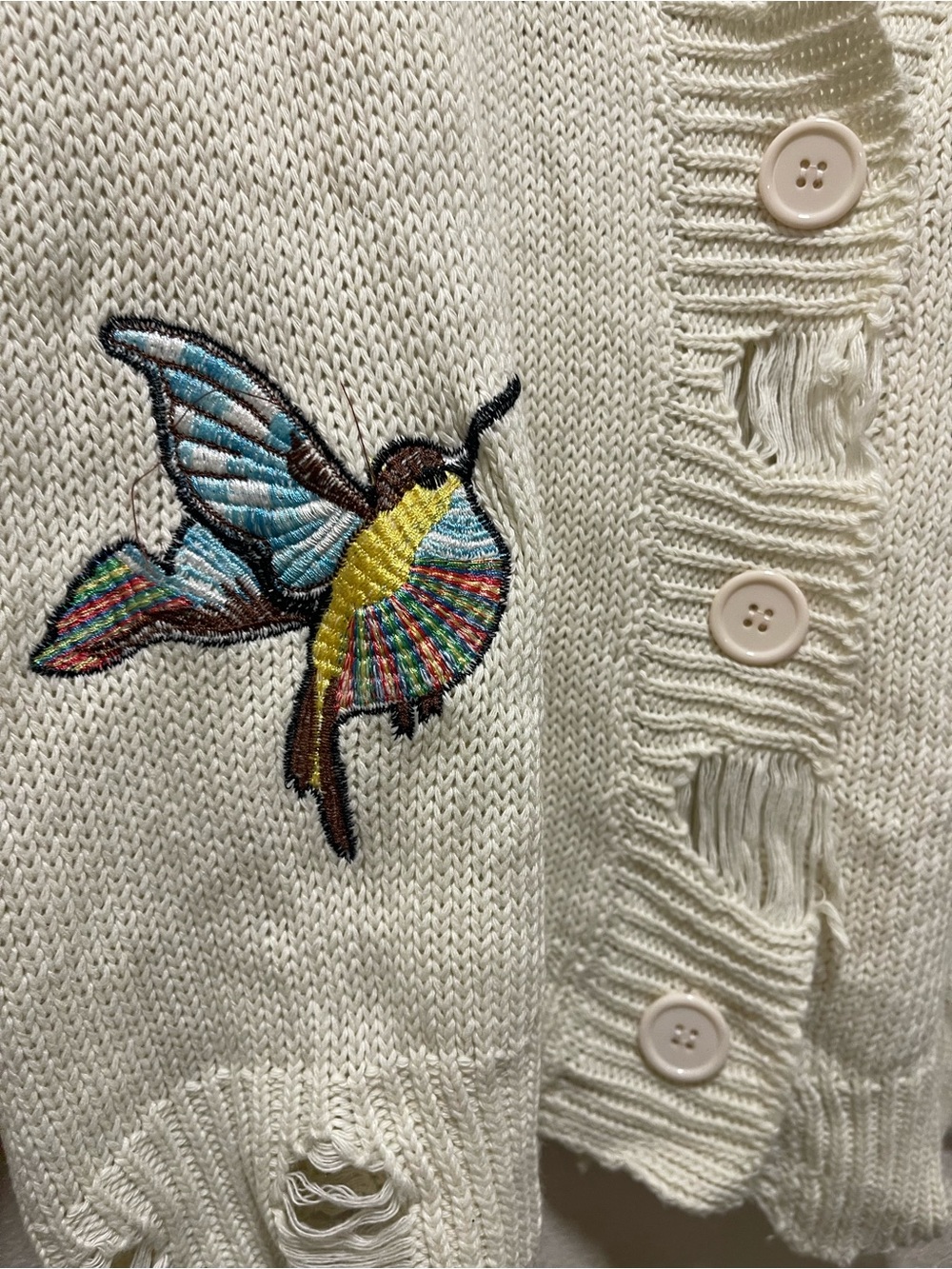 Cream Embroidered Bird Button-Front Cardigan - Picture 7 of 11
